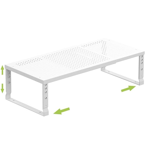 Jojocross Expandable Cabinet Shelf Organizer Storage Spice Rack Shelves for Kitchen Stackable Adjustable Pantry Cupboard Bathroom Countertop Desktop(1Pack/White/Medium-with Hole) - color: 1 Pack/White With Hole, size: MEDIUM:7.88"D x 16.6~26.5"W x 6.1"/7.