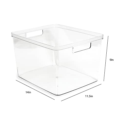 Isaac Jacobs 2-Pack Extra-Large Clear Storage Bins (11.5” L x 14” W x 9” H) w/Cutout Handles, Plastic Organizer for Home, for Kitchen, Fridge, Pantry, BPA Free, Food Safe (2-Pack, Extra-Large) - size: Extra-Large