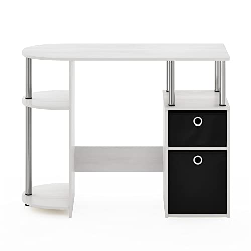Furinno Jaya Simplistic Computer Study Desk, White Oak/Chrome/Black - color: White Oak/Stainless Steel/Black