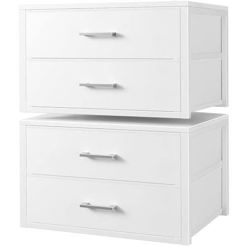 BOLUO Stackable Storage Drawers Closet Organizers and Storage Fabric White 2 Drawer Dresser for Bedroom 2 Packs Modern - color: White, size: L(15.7"D x 21.1"W x 16.1"H)