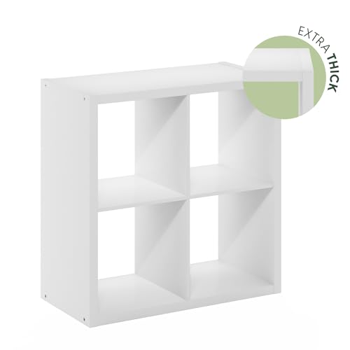 Furinno Cubicle Book Shelf, 4-Cube Bookshelf, Extra Thick Frame Reversible Bookcase with Open Back, 14.6 x 30 x 30, for Living Room, Bedroom, Home Office, Plain White - color: Plain White, size: 4-Cube