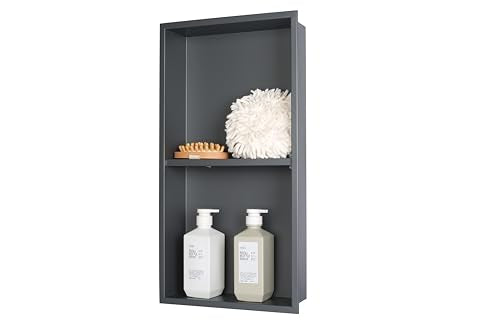 No Tile Ready Gunmetal Shower Niche,Stainless Steel Shower Wall Niche Inserts(Gery, 24 * 12 in) - color: Grey, size: 24 * 12 in