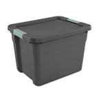 Sterilite 6-Pack Latch Tote, Stackable Plastic Storage Container Bins with Lids, 12 Gallon, Gray/Green - Latching Boxes for Bedroom, Bathroom, Garage, and Office Organization