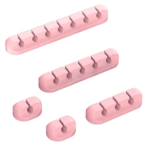 Cord Holder Cable Organizer Clips – Self Adhesive Cord Organizer for Desk, Car, Nightstands, Office, Pink Silicone Cord Keeper Cable Clips Wire Holders for Charger Cords (7-5-3-1-1 Slots) - color: Pink