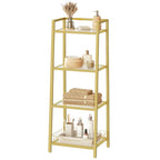 HOOBRO Gold Glass Shelf Stand, 4 Tier Standing Shelf Unit, Bathroom Organizer and Storage, Floor Storage Shelves Waterproof, for Bathroom, Laundry, Toilet, Tempered Glass, Gold GD79CJ01 - size: 15" L x 11.8" W x 42.1" H