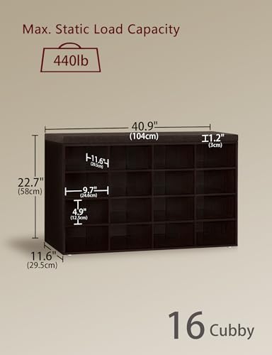 DINZI LVJ Shoe Storage Bench with Cushion, 16-Cubby Shoe Rack, Adjustable Shelves, Multifunctional Shoe Organizer Bench for Entryway, Mudroom, Hallway, Living Room, Bedroom and Garage, Espresso - color: Espresso, size: 16 Cubby