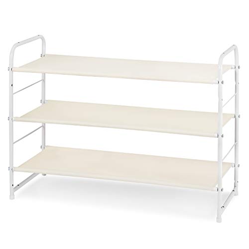 Simple Trending 3-Tier Stackable Shoe Rack, Expandable & Adjustable Fabric Shoe Shelf Storage Organizer, White - color: White, size: 3 Tiers, White