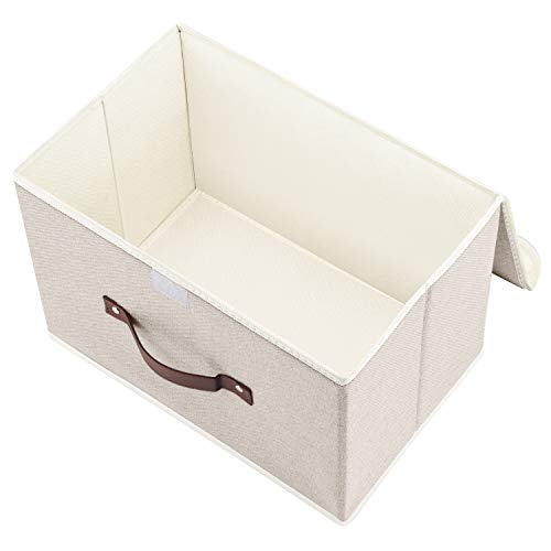 TYEERS Collapsible Storage Boxes, Washable Fabric Storage Bins with Lids, 14.9x9.8x9.8 inches, 2 Pack, Beige - color: Beige, size: 2-pcs 14.9x9.8x9.8 in