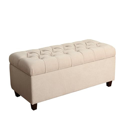 Homepop Home Decor | Tufted Ainsley Button Storage Ottoman Bench with Hinged Lid | Ottoman Bench with Storage for Living Room & Bedroom, Cream 18x40x18 inches - color: Cream