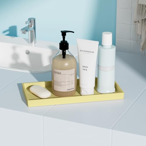 Vanity and Bathroom Tray, 9.8" ABS Countertop Organizer,Waterproof Vanity Tray for Toilet Tank,Perfume,Soap,Keys,Bathroom Accessories,Kitchen and Bath Trays,Non Slip Small Trays,Gold - color: Gold, size: 9.8" x 4.7" x 0.7"