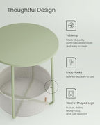 VASAGLE LILEA Collection - Small Round Side End Table, Modern Nightstand with Fabric Basket, Laurel Green and Cream White ULET223C69 - color: Laurel Green + Cream White, size: Round + 1 pack