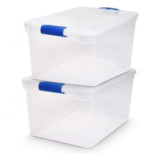 HOMZ 2-Pack Latching Lid, Large Clear Plastic Storage Bins with Lids, 66 Quart, Blue Latch - Stackable Container Boxes for Home, Bathroom, and Office Organization - color: Blue, size: 66 QT (2 Pack)