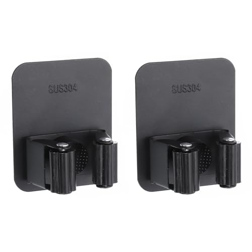 uxcell 2pcs Mop Broom Holder Wall Mount, 304 Stainless Steel Mop Holder Self Adhesive Broom Hanger with Screws, Suitable for Bathroom, Laundry Room, Black - color: Black