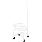 Amazon Basics Rectangular Laundry Hamper Basket Butler Cart with Wheels and Hanging Rack, Sturdy Metal, 71.1 inches Height, White