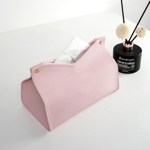 1PCS PU Leather Tissue Box Cover, Rectangle Facial Paper Organizer Dispenser, Modern Tissue Case Holder for Vanity Countertop Nightstands Living Room Office Desk Car (Pink) - color: Pink