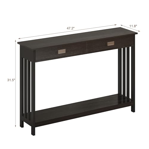 ChooChoo 47" Black Entryway Table with Drawer, Narrow Console Table with Storage Shelf, Sofa Table for Living Room, Entryway, and Hallway - color: Black, size: 11.8"D x 47.2"W x 31.5"H