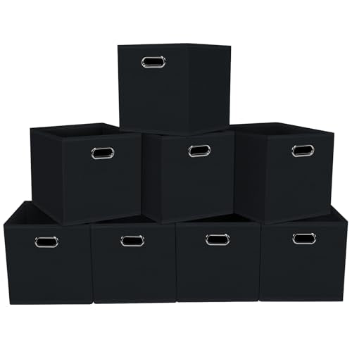 Fabric storage bins Cubes, Fabric Cube Organizer with Handle, Foldable Cube Bins for Cloth or Accessary Storage, 11x11x11, Set of 8, (Black) - color: Black, size: 8 Pack