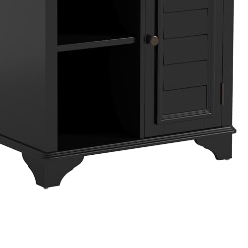 Multifunctional End Table Side Table with a Shutter Style Door and 2 Woven Grass Baskets, Sofa Side Narrow Table, Wood Bedside Nightstand for Living Room Bedroom (Black-4.7) - color: Black-4.7