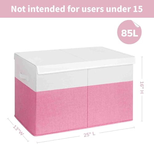 INDRESSME 25"x13"x16" Large Toy Storage Box with Lid, Collapsible Storage Organizer Baby Toy Storage for Kids Boys Girls, Toy Bin Organizer for Nursery, Bedroom, Living Room (Pink & White) - color: Pink & White, size: 25"x13"x16"