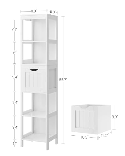 VASAGLE Storage Cabinet, Storage Organizer Rack Stand for Bathroom, Living Room, Multifunctional Corner Unit, 2 Drawers, 55.7 Inches in Height, White UBBC66WT - color: White, size: 55.7"H