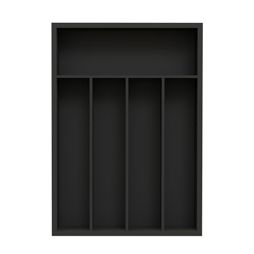 Unibambou Bamboo Kitchen Drawer Organizer - silverware organizer - Cutlery Tray - Utensil Tray - drawer dividers and Utensil Holder with Wood Silverware Holder for Flatware Cutlery (5 Slots, Black) - color: Black, size: Medium 10x14 Inch