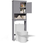 Gizoon Over The Toilet Storage Cabinet with Adjustable Shelf and Double Doors, Bathroom Space Saver Organizer Above Toilet with Open Shelf, Taller Wooden Free Standing Toilet Rack -Grey - color: Grey