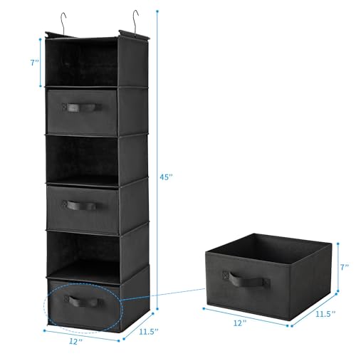 MAX Houser 6 Tier Shelf Hanging Closet Organizer, Closet Hanging Shelf with 2 Sturdy Hooks for Storage, Foldable (Black-D3) - color: Black-d3