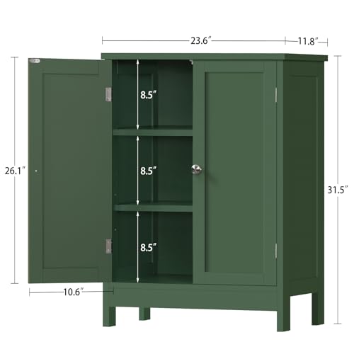 Iwell Bathroom Cabinet, Bathroom Storage Cabinet with 2 Doors & 3 Shelves, 3 Heights Available, for Living Room, Entryway, Home Office, Green - color: Green