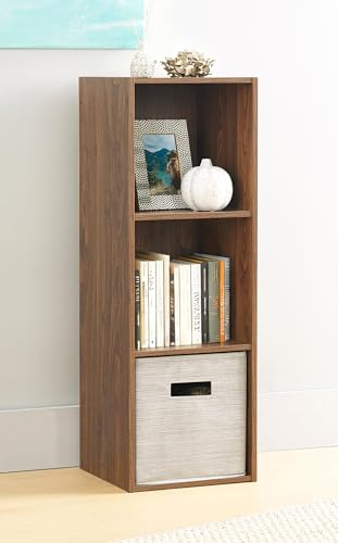 Whitmor 3 Cube Bookcase Storage Organizer, 3 Tier Stackable MDF Bookshelf, Open Storage Display Bookshelf, Storage Cabinet for Living Room, Bedroom, Home, Office, 12.2" L x 11.7" W x 35.6" H, Walnut - color: Walnut, size: 3 Cube, 12.7"L x 11.7"W x 35.5"H