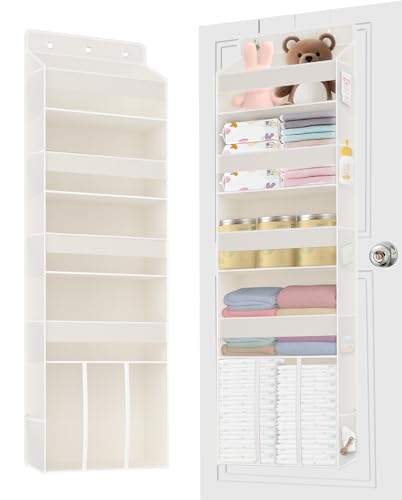 TAHAVICE 5-Tier Over The Door Organizer with 10 Mesh Pockets | Large Capacity Hanging Closet Storage for Baby Diapers, Toys, Nursery& Newborn Essentials (Beige) - color: Beige