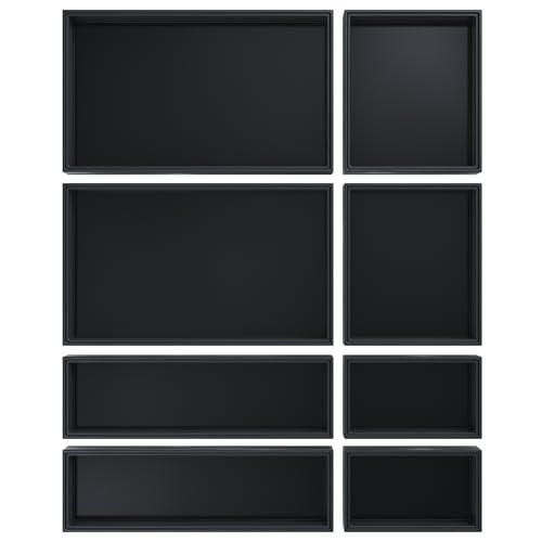 Bathroom Drawer Organizer Trays, Bamboo Drawer Organizer Kitchen Utensils Silverware Organizer, 8 PCS Wood Box Stackable Bins for Makeup, Office Desk, Junk Drawer (Black) - color: Black, size: 8 PCS
