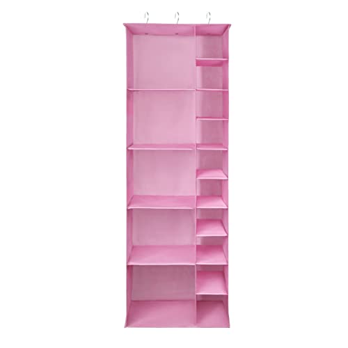 Libeder Shoe Organizer for Closet, 15 Shelf Hanging Closet Storage Shelves - 10 Shoe Rack Organizer and 5 Compartment for Clothes with 6 Side Mesh Pockets for Scarves Socks,Gloves Pink - color: Pink