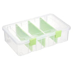 BTSKY Clear Plastic Dividing Storage Box with 4 Compartments Adjustable Storage Bin with Lid Plastic Craft Storage Container Multipurpose Sewing Box Art Supply Organizer, 13.3x8.1x3.4 Inches, Green - size: 13.3x8.1x3.4 Inches-Green