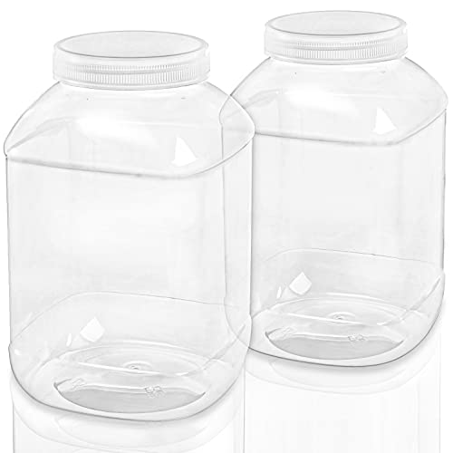 ZOOFOX 2 Pack Clear Plastic Jars, 1.5 Gallon Square Storage Containers with Screw-On Lids, Refillable Empty Jars for Kitchen & Household Storage of Dry Goods, Peanut, Candy, Airtight