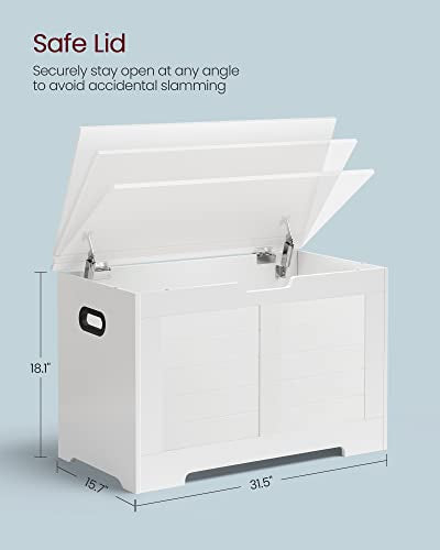 VASAGLE Storage Chest, Storage Bench with 2 Safety Hinges, Farmhouse Style, 15.7 x 31.5 x 18.1 Inches, for Entryway, Bedroom, Living Room, Cloud White ULSB063T14 - color: Cloud White, size: 31.5"W