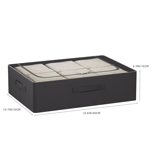 CYhom 3Pcs Under Bed Storage Bins with Metal Frame - Shoe Organizer for Closet with Clear Cover Oxford Fabric Sturdy Underbed Container Foldable Stackable Clothes Organizer (Black, 23.5x15.7x6.3) - color: Black, size: 23.5x15.7x6.3