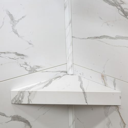 Palisade Vinyl Waterproof Corner Shower Shelf in Carrara Marble/Urban Glacier - color: Carrara Marble/Urban Glacier