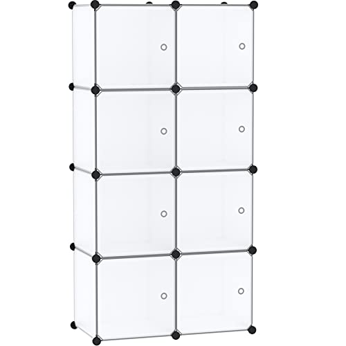C&AHOME Cube Storage Organizer with Doors, 8-Cube Shelf, Closet Cabinet, DIY Plastic Modular Bookshelf, Storage Shelves Ideal for Bedroom,Living Room,24.8" L × 12.4" W × 48.4" H White USBTM3008B-DOOR - color: Transparent White