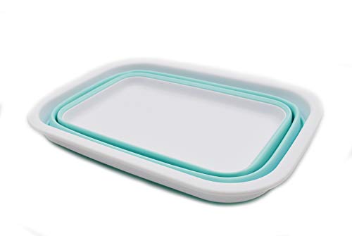 SAMMART 9.2L (2.37Gallon) Collapsible Tub - Portable Outdoor Picnic Basket/Crater - Foldable Shopping Bag - Space Saving Storage Container (M, White/Lake Green) - color: White/Lake Green