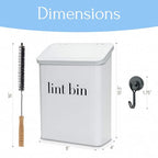 Magnetic Laundry Lint Bin for Dryer | Wall-Mounted Small Trash Can for Laundry Room | Includes Magnetic Hook & Lint Brush | Space-Saving Magnetic Laundry Trash Can | Matte White - color: Matte White