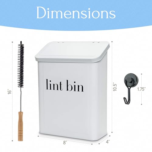 Magnetic Laundry Lint Bin for Dryer | Wall-Mounted Small Trash Can for Laundry Room | Includes Magnetic Hook & Lint Brush | Space-Saving Magnetic Laundry Trash Can | Matte White - color: Matte White