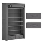 OYREL Shoe Rack Storage Cabinet 32 Pairs Organizer Shelf Tall for Shoes Large Free Standing Racks Vertical Shoe Holder Stand with Cover Two Boxes Closet - size: 8Tier with 2bins Grey