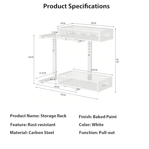 2 Pack Under Sink Organizer, 2-Tier Pull Out Kitchen Cabinet Organizer, Height Adjustable Metal Slide Out Bathroom Organizers and Storage Makeup Drawer Organizer for Office Bedroom(A-White, 2Pack) - color: A-White, size: 2-Pack