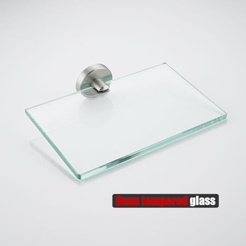 JQK Bathroom Glass Shelf, Tempered Glass Shower Storage 8 by 5 inches, 304 Stainless Steel Brushed Finish Wall Mount 2 Pack, TGS101L8-BN-P2 - color: Brushed, size: 8 Inch (2 Pack)