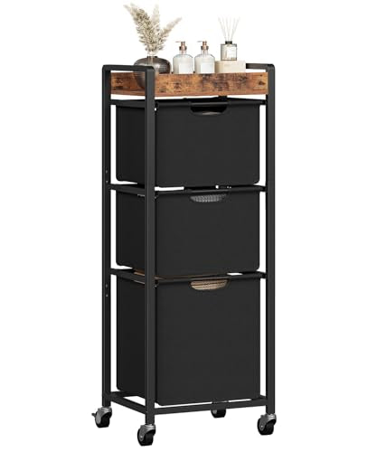 HOOBRO Vertical Laundry Hamper with Wheels, Slim 3 Section Laundry Sorter, Space Saving Rolling Laundry Cart with Removable Bags & Shelf, Laundry Basket for Bathroom, Bedroom, Rustic Brown