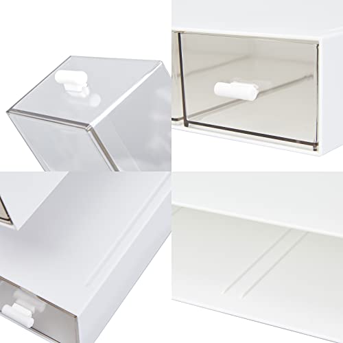 Desk Organizer with 3 Drawers, Clear Plastic Desk Storage Box, Desktop Organization for Office Supplies, Gel Pens, Pencils, Markers, Tape, Erasers, Paperclips, Chargers (White-3 Draws)