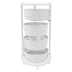 Fruit Basket for Kitchen, 4 Tier Circular Rotating Basket Large Storage Rack with Wheels, Standing Shelf Storage, Multi-Layer Storage Shelves with Top Lid for Living Room, Office, White (4-Tier) - size: 4-Tier
