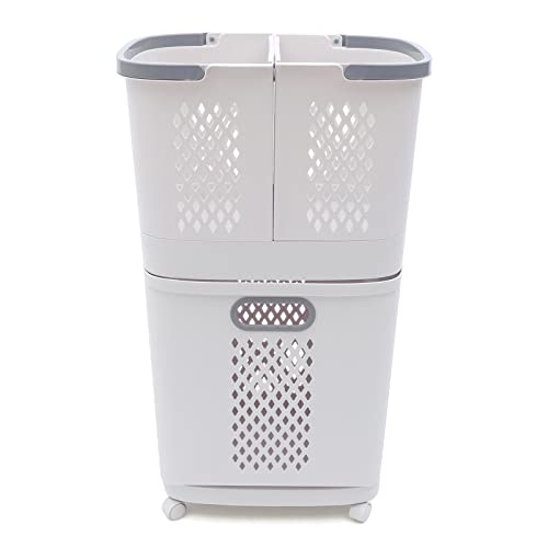 Laundry Basket Organizer Storage Shelf with Frame and Baskets Storage Drawers Unit,Laundry Towel Hamper Cabinet Tower One Part Compartment Sorter Basket(2-Tier,With Wheels) - style: 2-Tier,With Wheels