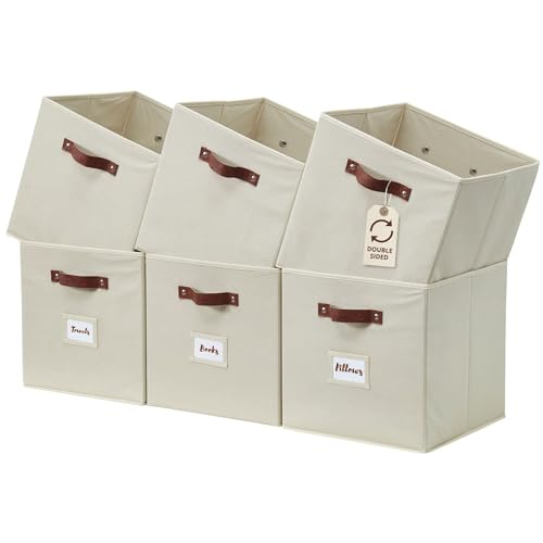 DECOMOMO Storage Cubes, 13x13x13 Storage Cube Bins with Labels, Fabric Organizer Bins (13" / 6pcs, Beige) - color: Beige, size: Cube 13" / 6pcs
