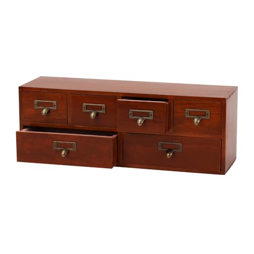 Apothecary Drawers Wooden Storage Box with 6 Drawers Vintage Countertop Wooden Drawers Apothecary Cabinet Library Card Catalog Cabinet （BROWN） - color: BROWN06